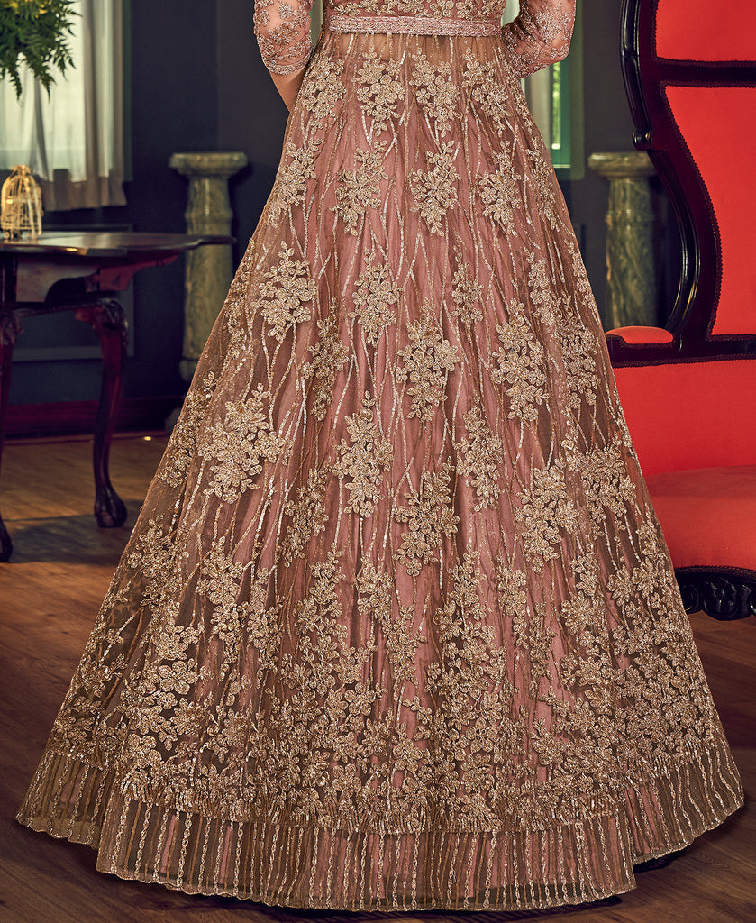 Charm Pink Designer Heavy Embroidered Net Wedding Anarkali Gown | Saira's  Boutique